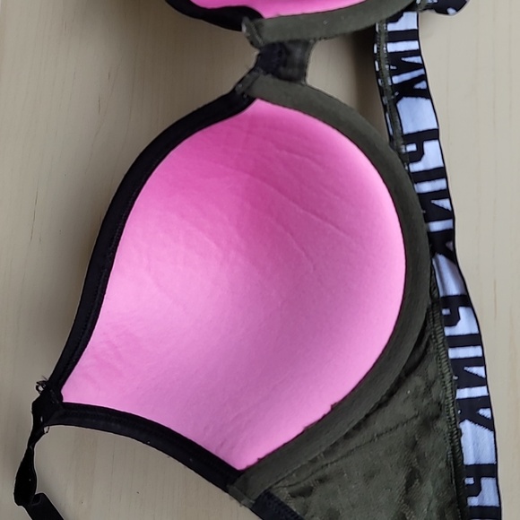 Victoria's Secret PINK Where Everywhere Push Up 32DD Dark Green Leopard Lace - Picture 6 of 13